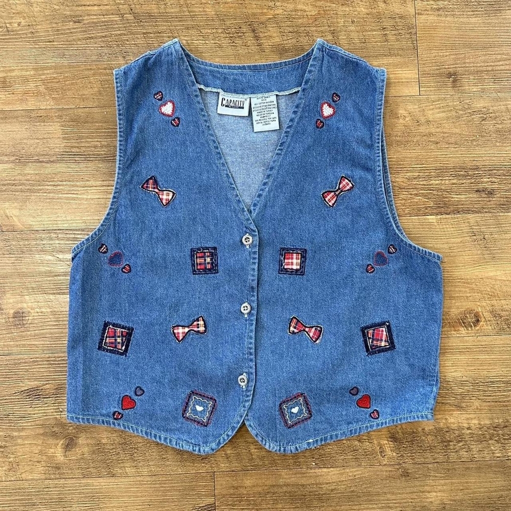 Blue Denim Vest with Embroidered Accents